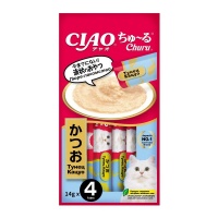 INABA CIAO крем-лакомство для кошек Churu пюре Тунец Кацуо, 14 г х 4 шт