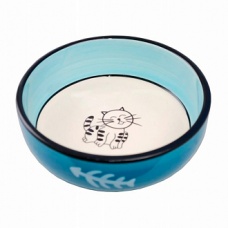 N1 Миска керамическая, роспись, рисунок "Кошка", косточки, 13,4*4 см, МКР216